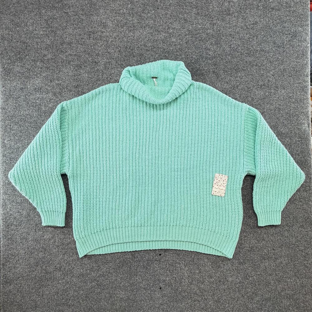 Free People Sweater Womens Small Aqua Blue Turtleneck Chunky Knit Pullover NWT